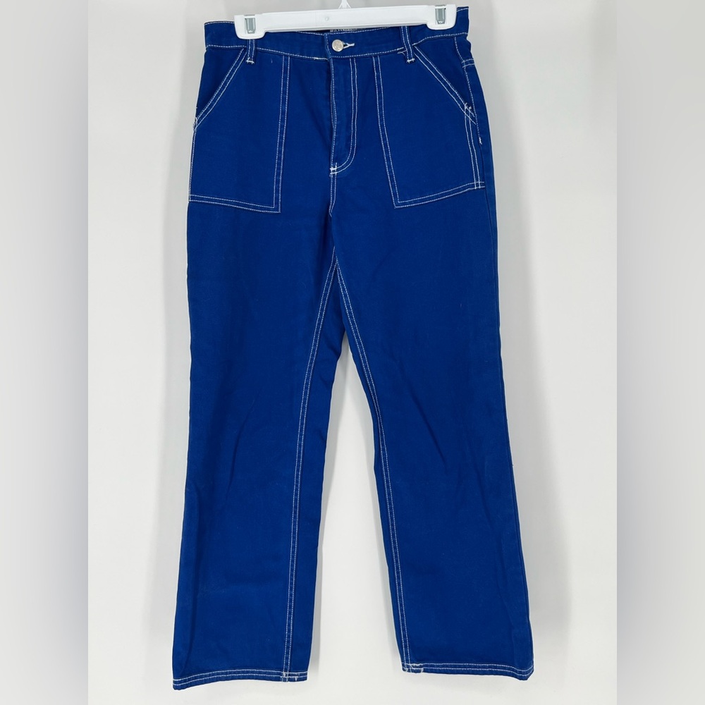 ZARA ROYAL BLUE STRAIGHT WIDE LEG CARGO JEANS.
